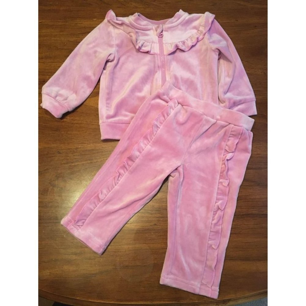 Wonder Nation Velvet Velour Sweatsuit Retro Y2K Girls Size 6-9 Months Purple